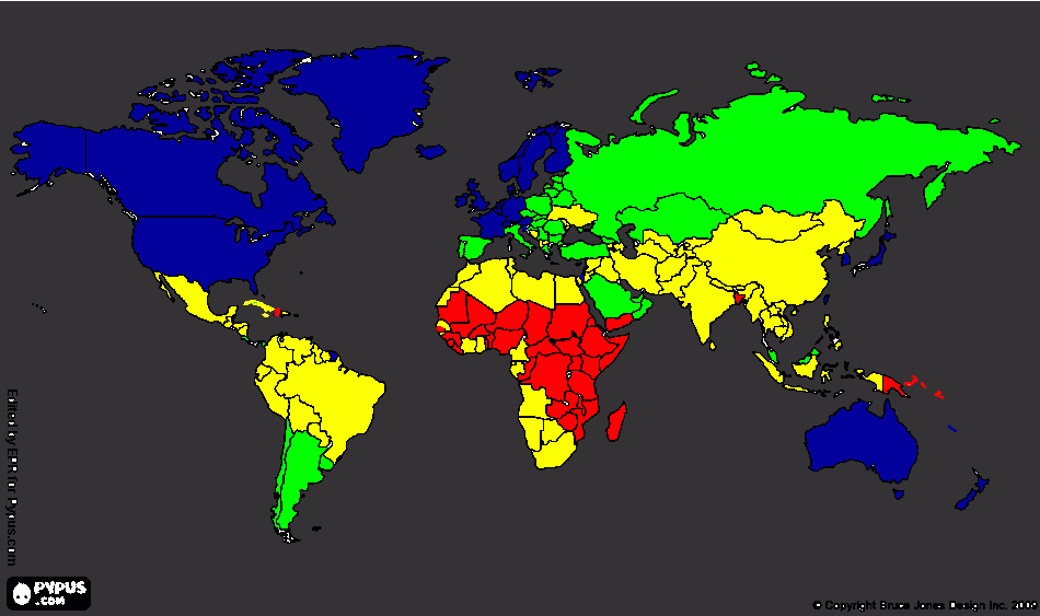 As nações do mundo e seus IDHs para colorir e imprimir