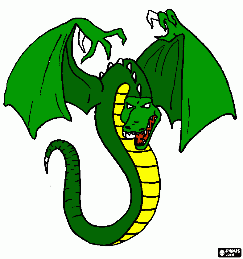 Desenho pintado com dragão para colorir e imprimir