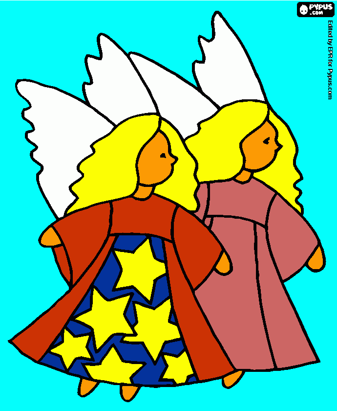 Dois Anjos voando para colorir e imprimir