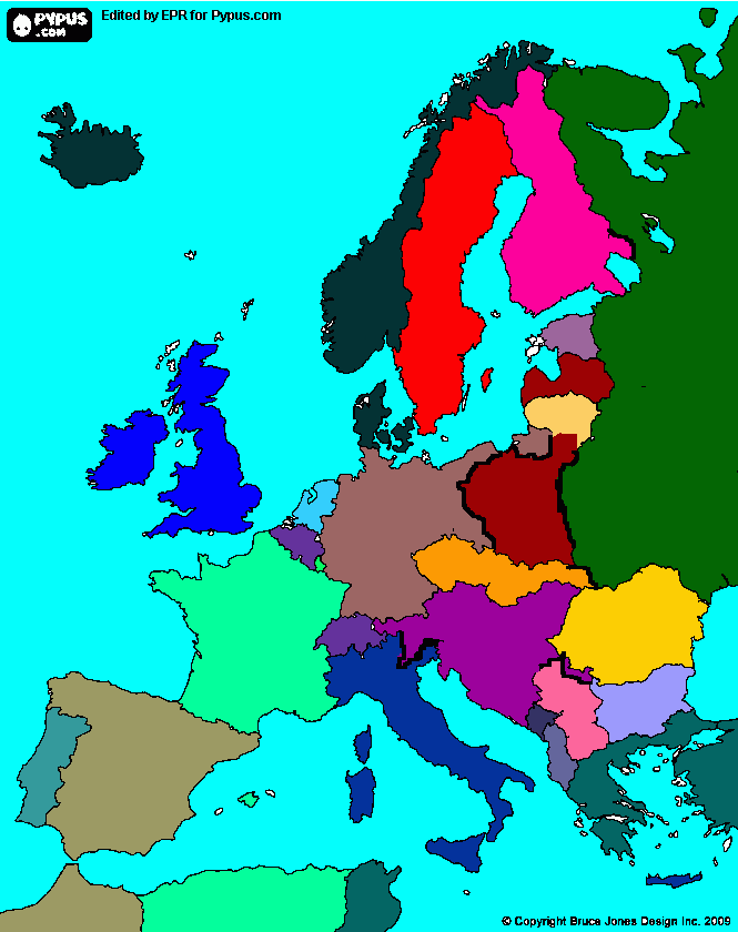 Mapa Europa 1914 para colorir e imprimir