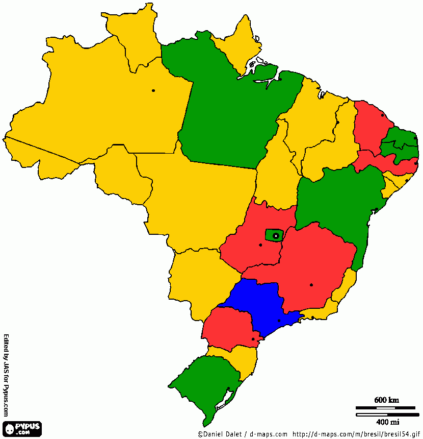 mapa multicor do Brasil para colorir e imprimir