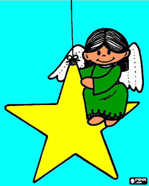 Um Anjo numa estrela para colorir e imprimir
