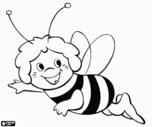 desenho de A abella Maia voando feliz para colorir