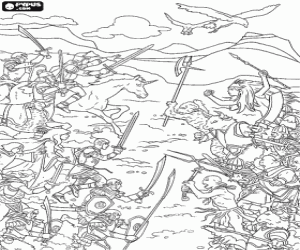 desenho de A batalha de Narnia, a batalha entre os humanos e os animais falantes para colorir
