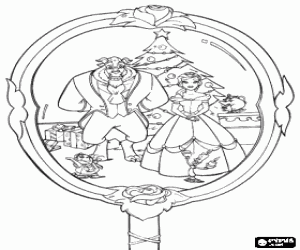 desenho de A Bela e a Fera na celebra��o do Natal para colorir
