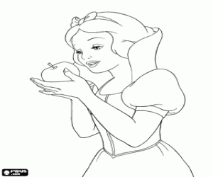 desenho de A bela princesa Branca de Neve no momento de morder a ma�� envenenada para colorir