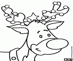 desenho de A cabe�a de Rodolfo, a rena do nariz vermelho, decorado com enfeites de Natal para colorir