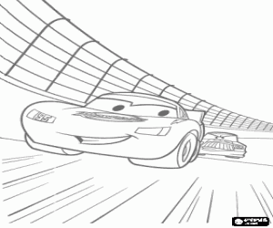 desenho de A corrida da Copa Pist�o, Rel�mpago McQueen 95 vem em primeiro lugar � frente de 86, Chick Hicks para colorir