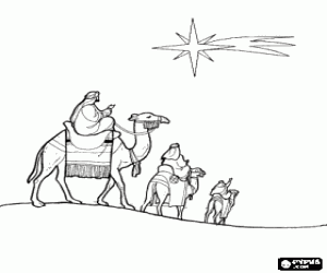 desenho de A estrela de Natal conduzindo os Magos a caminho de Bel�m para colorir