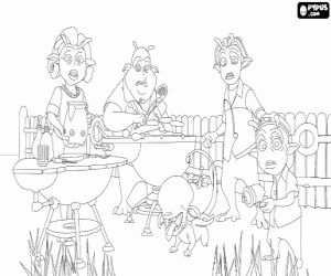 desenho de A fam�lia de Planet 51 surpreendidos pela presen�a de um estranho que por acaso � Chuck, um astronauta para colorir