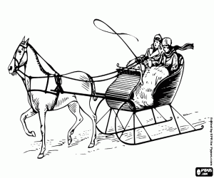 desenho de A fam�lia em um tren� puxado por um cavalo no Natal para colorir