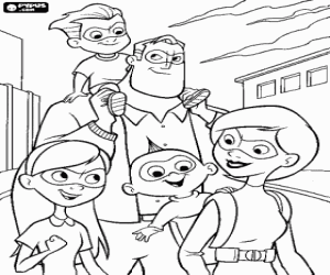 desenho de A fam�lia Parr ou P�ra, Os Incr�veis ou Os Super-Her�is, com roupas de rua e m�scaras dos superher�is para colorir