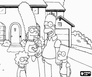 desenho de A fam�lia Simpsons na frente de sua casa em Springfield para colorir