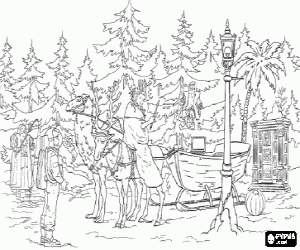 desenho de A Feiticeira Branca Jadis no bosque m�gico juntamente com outros personagens para colorir