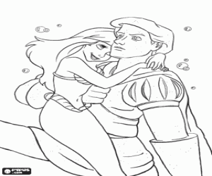 desenho de A Pequena Sereia Ariel abra�ando a est�tua do seu amado pr�ncipe Eric para colorir