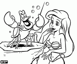 desenho de A Pequena Sereia Ariel � ouvir o caranguejo Sebasti�o para colorir