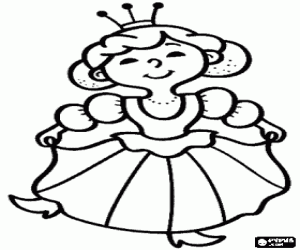 desenho de A princesa feliz com seu lindo vestido para colorir