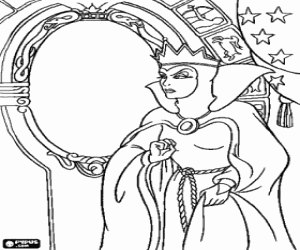 desenho de A rainha � a madrasta da Branca de Neve, diante do espelho m�gico para colorir