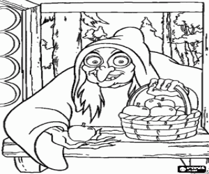 desenho de A Rainha transformada em uma bruxa d� Branca de Neve a ma�� envenenada para colorir