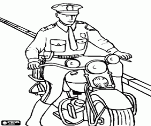 desenho de Agente da pol�cia motorizada com sua motocicleta para colorir