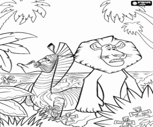 desenho de Alex o Le�o e Marty a zebra perdidos na selva para colorir