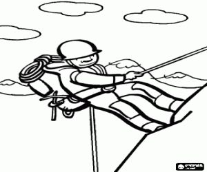 desenho de Alpinista subendo com uma corda e com todo o equipamento para colorir