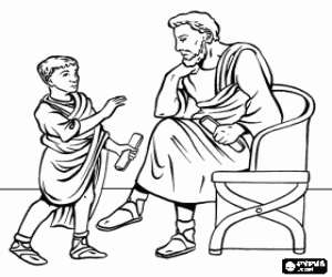 desenho de Aluno com seu professor na antiga Roma para colorir
