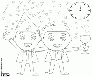 desenho de Amigos, �s 12 horas da noite comemorando o Ano Novo para colorir