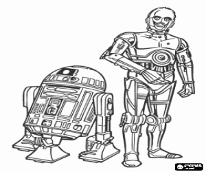 desenho de Amigos C3PO, um protocolo de dr�ides R2-D2 e um droid Astromech para colorir