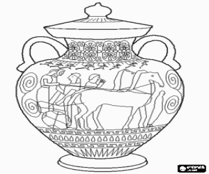 desenho de �nfora grega decorada com um carro de dois cavalos e padr�es geom�tricos - Grande tigela de cer�mica para colorir