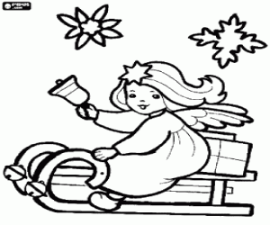 desenho de Anjo em um tren� e tocando um sino para colorir