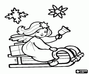 desenho de Anjo em um tren� tocando um sino para colorir