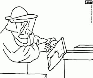 desenho de Apicultor trabalhando com vestu�rio especial na colm�ia para coletar mel para colorir