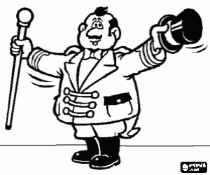 desenho de Apresentador de um circo com o seu vestido de gala com cartola para colorir