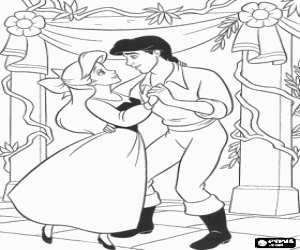 desenho de Ariel, a pequena sereia, dan�ando com seu namorado o pr�ncipe Eric para colorir