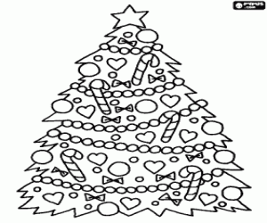 desenho de �rvore de Natal cheia de enfeites para colorir