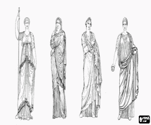 desenho de As mulheres da antiga Roma, representantes da sociedade rica, colado em suas vestes ou stola para colorir