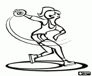 desenho de Atleta no c�rculo de arremesso para fazer os movimentos do lan�amento de disco para colorir