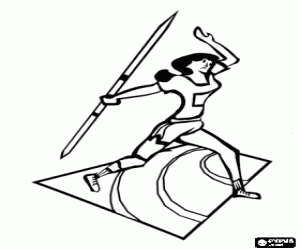 desenho de Atleta no momento de fazer o lan�amento do dardo para colorir