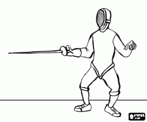 desenho de Atleta preparado para um ataque com uma espada em um duelo de esgrima para colorir