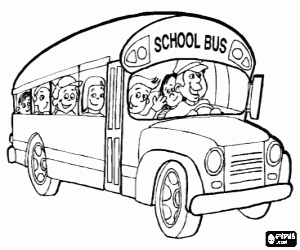desenho de Autocarro escolar cheio de crian�as felices para ir para a escola para colorir