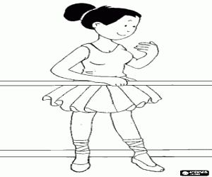 desenho de Ballerina praticando com a barra na frente do espelho para colorir
