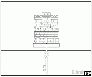 desenho de Bandeira de Gibraltar, territ�rio brit�nico ultramarino no extremo sul da Pen�nsula Ib�rica para colorir