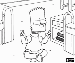 desenho de Bart sentado no ch�o fazendo um cruzamento de dedos para colorir