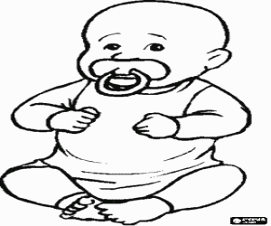 desenho de Beb� assentado com uma chupeta em sua boca para colorir