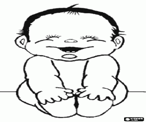 desenho de B�be, feliz, sentado no ch�o para colorir