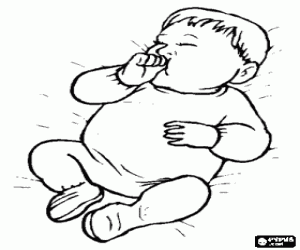 desenho de Beb� que suga o polegar como uma chupeta durante o sono para colorir