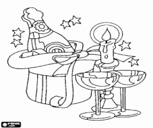 desenho de Bebidas e garrafa de champanhe pronta para o brinde de Ano Novo para colorir