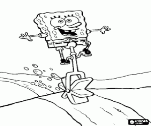 desenho de Bob Esponja andando de monociclo, um ve�culo a �nica roda para colorir