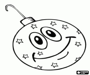 desenho de Bola de Natal decorada com estrelas e muito feliz para colorir